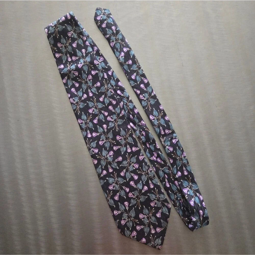 Valentino Floral 100% Silk Tie Black Purple Blue Made in Italy 4